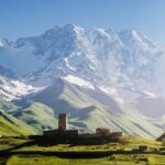 Panorama Caucasus Mountains Stone Medieval Church Mountain Valley View Mount Shhara Ushguli Community Zemo Svaneti Georgia 150x150